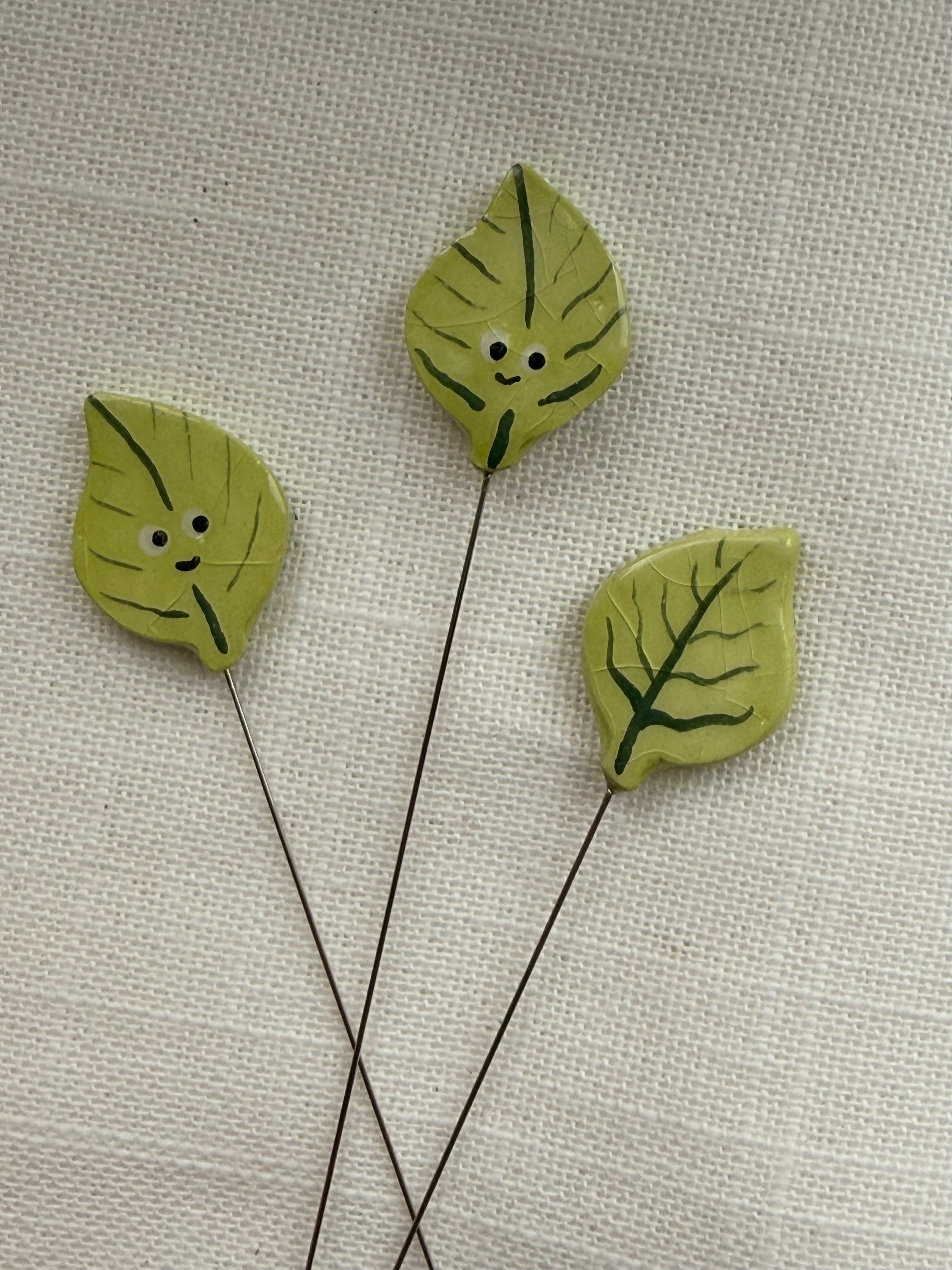 Handmade Ceramic Leaf Counting Pin for Cross Stitch