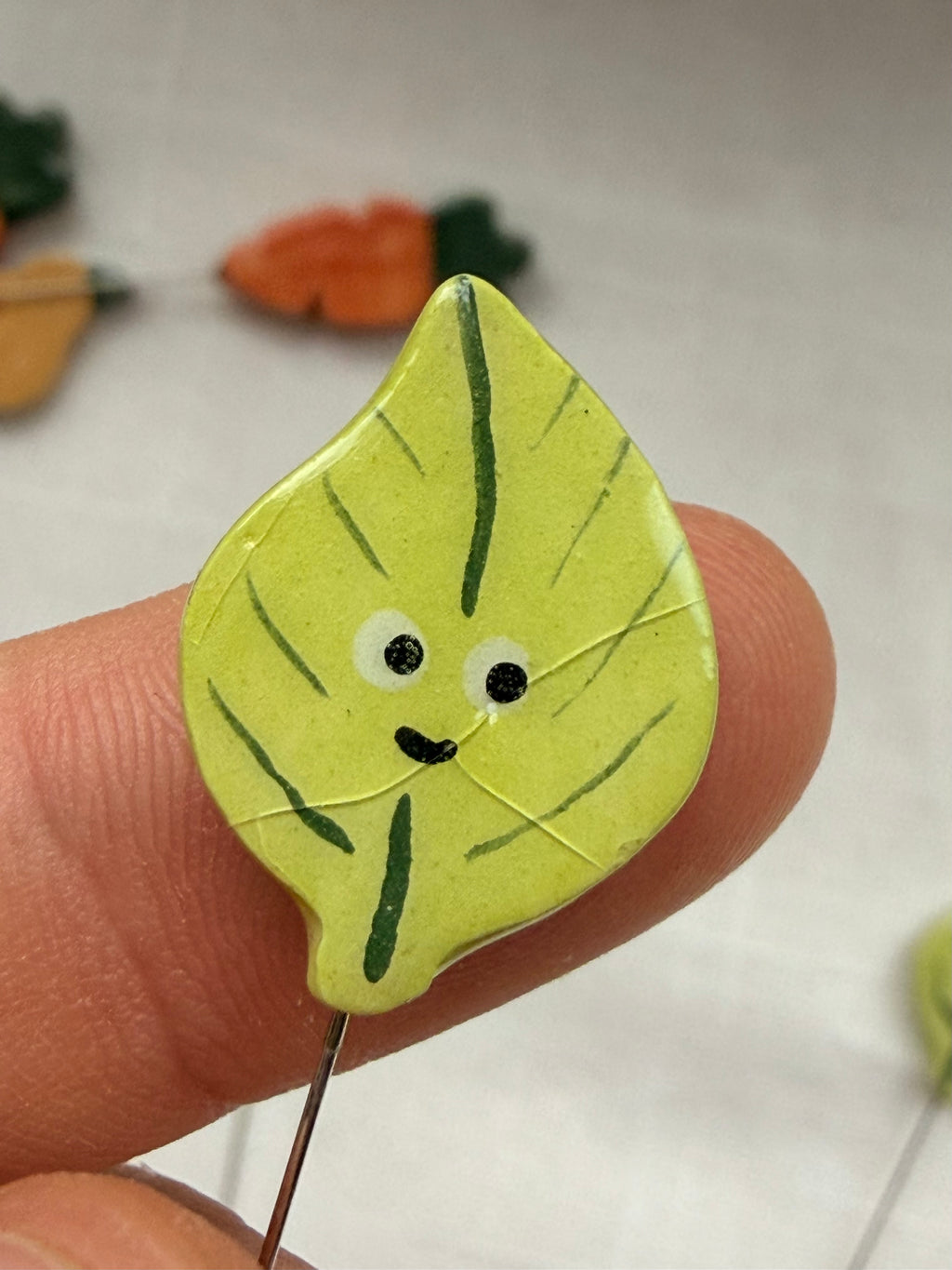 Handmade Ceramic Leaf Counting Pin for Cross Stitch