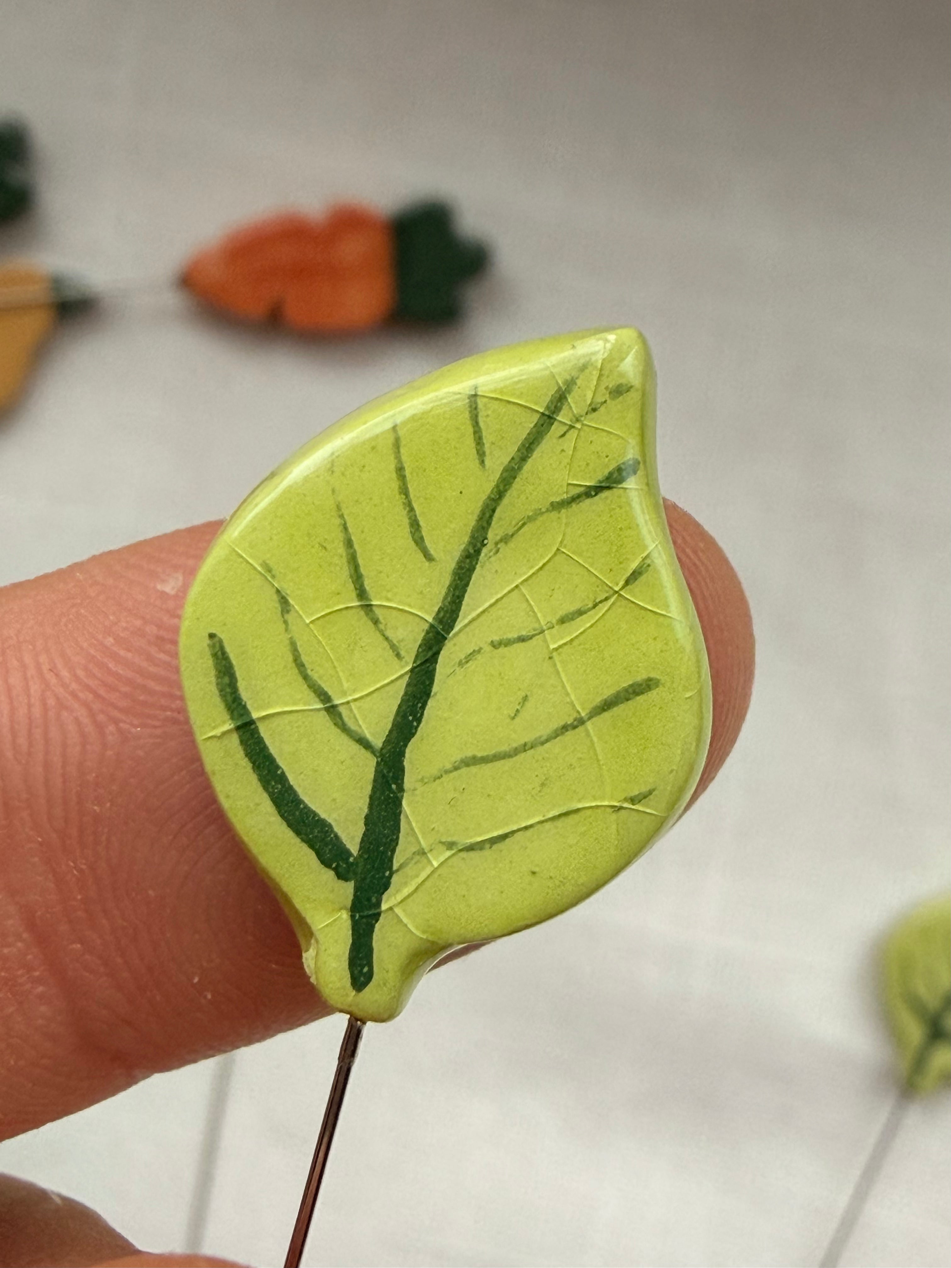 Handmade Ceramic Leaf Counting Pin for Cross Stitch