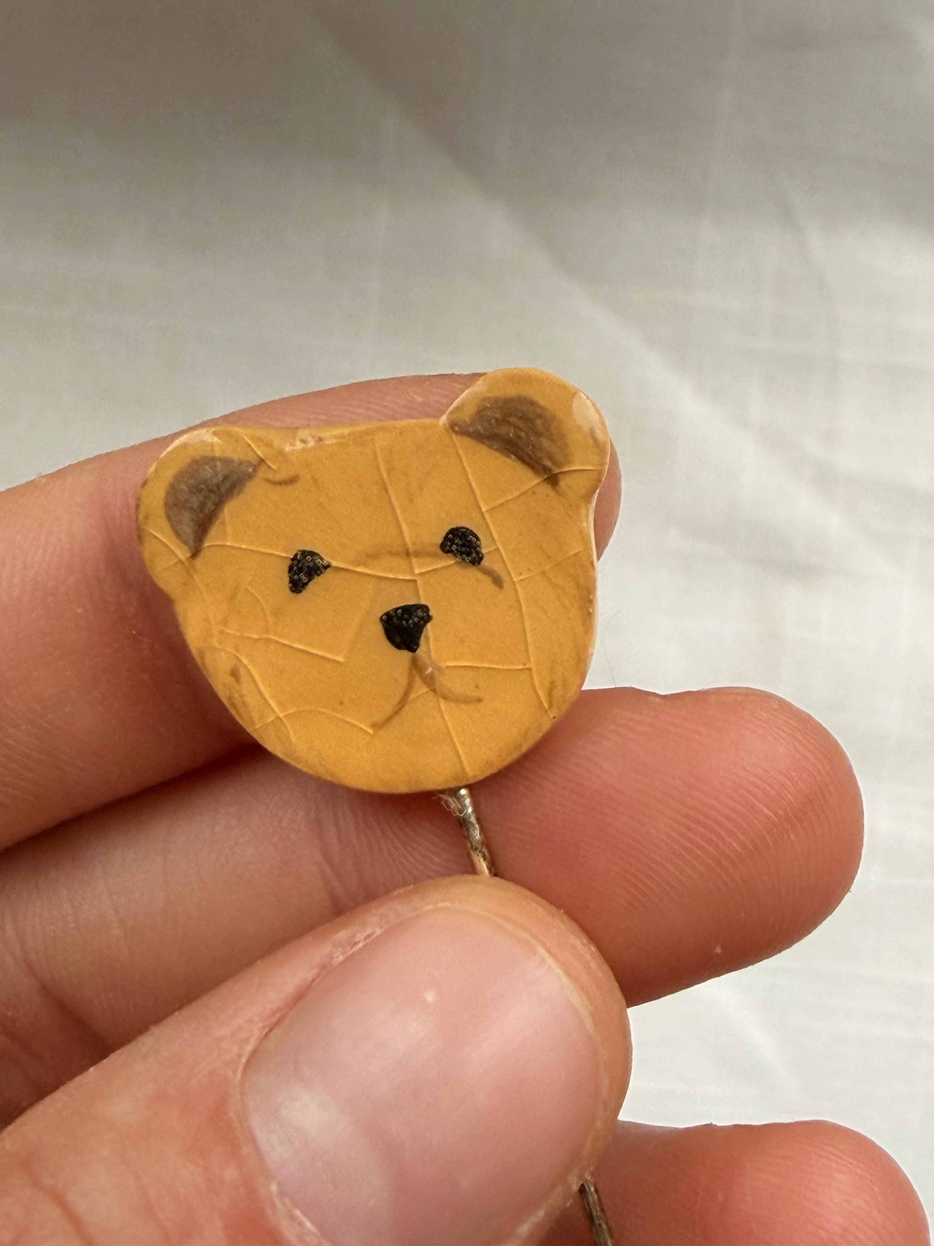 Handmade Ceramic Stitch Marker Pin with Protective Stopper - Teddy