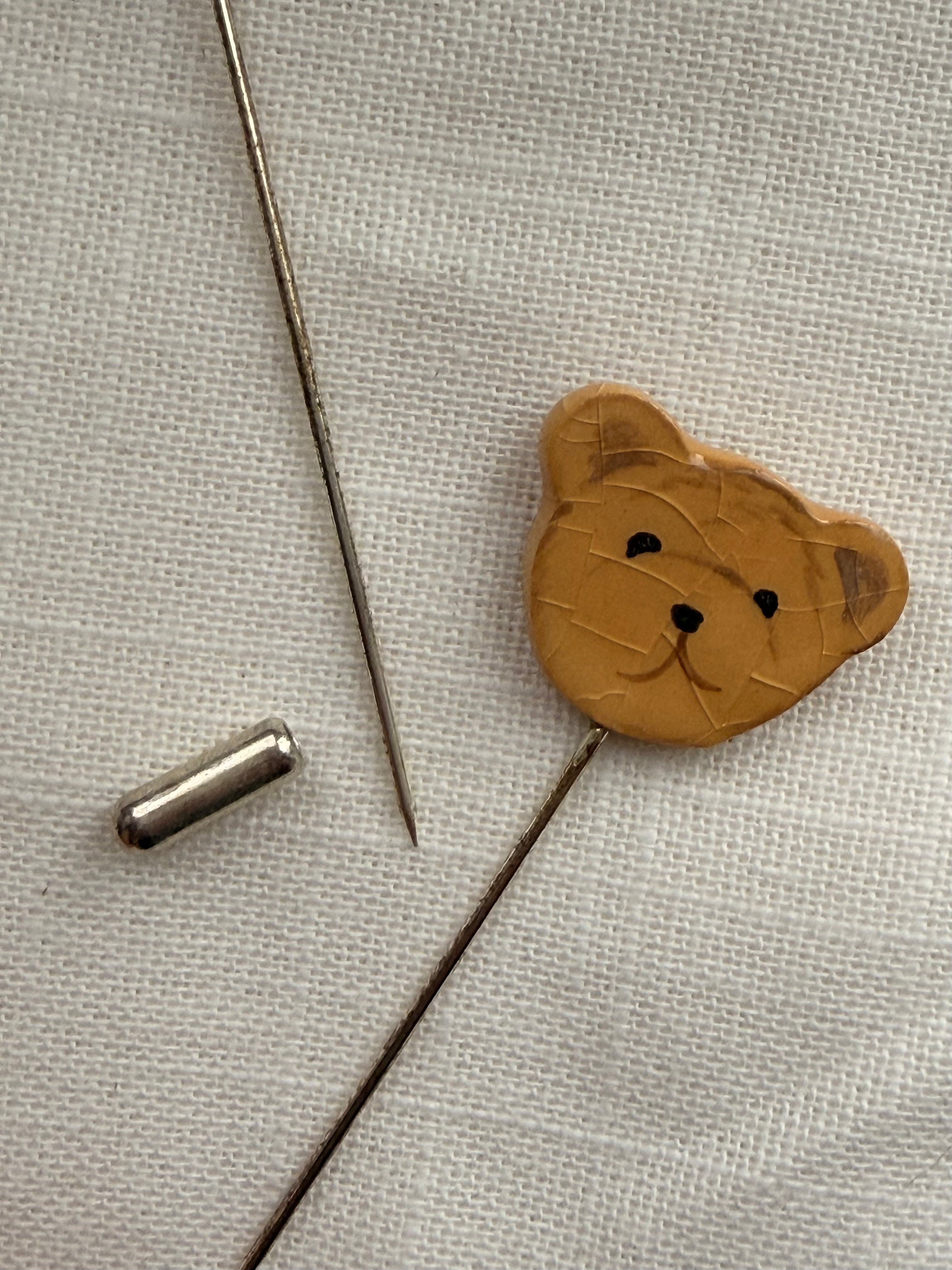 Handmade Ceramic Stitch Marker Pin with Protective Stopper - Teddy