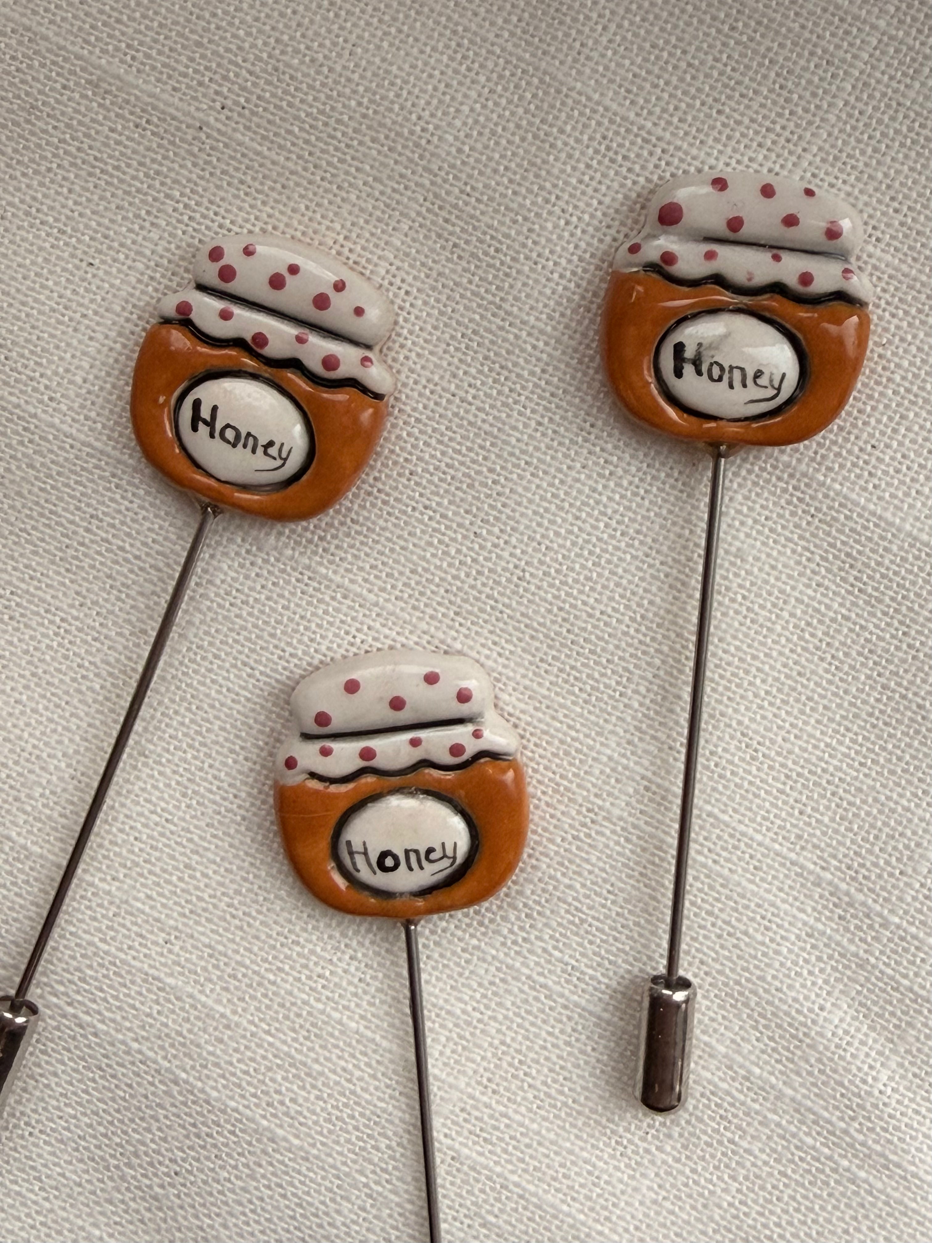 Handmade Ceramic Stitch Marker Pin with Protective Stopper - Honey